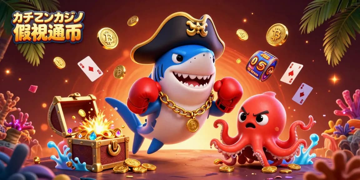 オンラインカジノ 仮想通貨で楽しむパイレーツキャラクターが描かれたカラフルなシーン