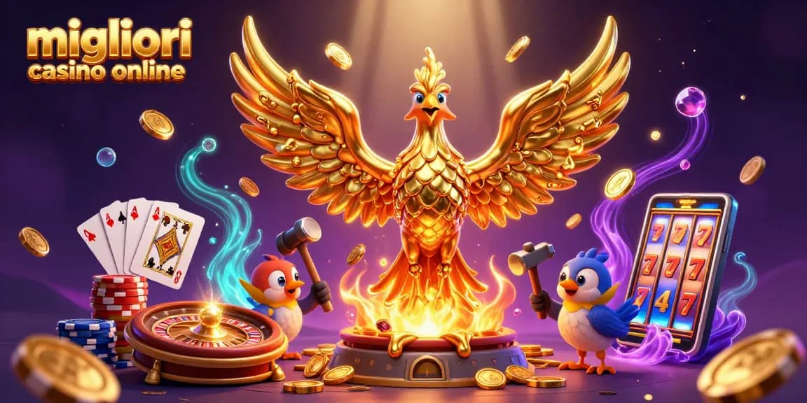 I migliori casino online offrono un'illustrazione di un fenice dorata in un'atmosfera di gioco ricca di emozioni.
