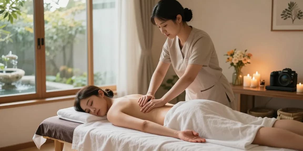 Relaxing 창원마사지 session in a tranquil spa with soothing ambiance and natural light.