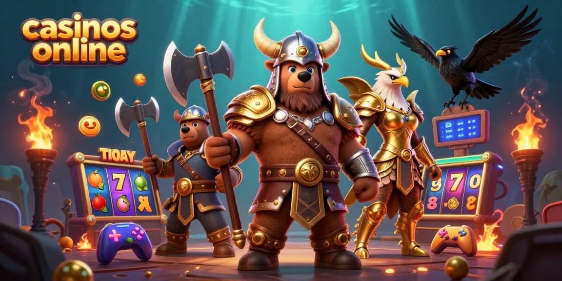 Casinos online: Disfruta de una experiencia emocionante con un oso vikingo y una águila valquiria en un entorno de juego vibrante.