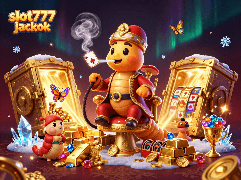 Win big at slot777 jackpot with a vibrant scene of a sultan caterpillar and treasure.