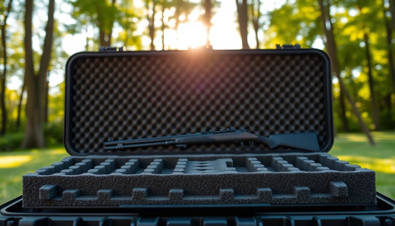 Foam for rifle case showcasing custom-cut features in a vibrant outdoor setting