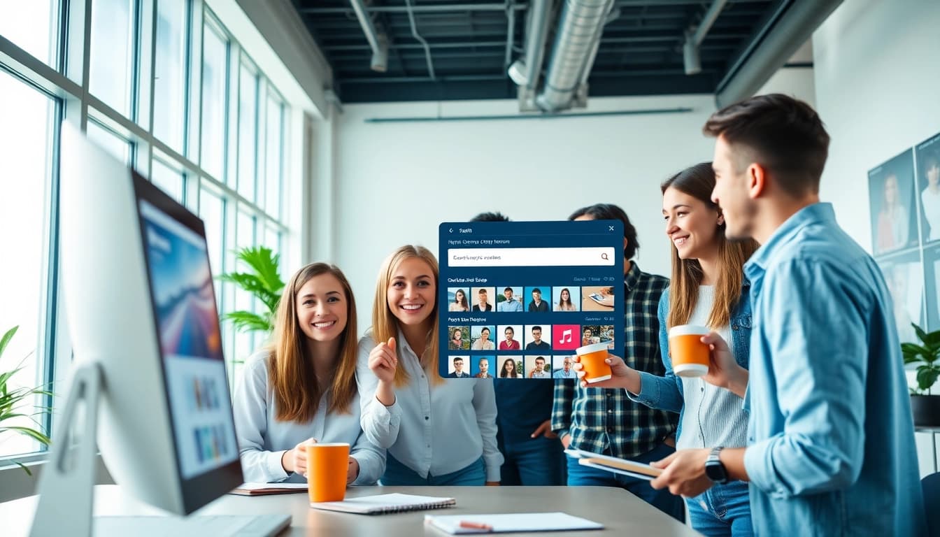 Tools to search OnlyFans creators displayed on a modern digital interface in a collaborative workspace.