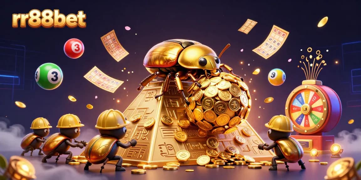 Experience thrilling wins at rr88bet with lively lottery games and dynamic casino elements in this vibrant illustration.