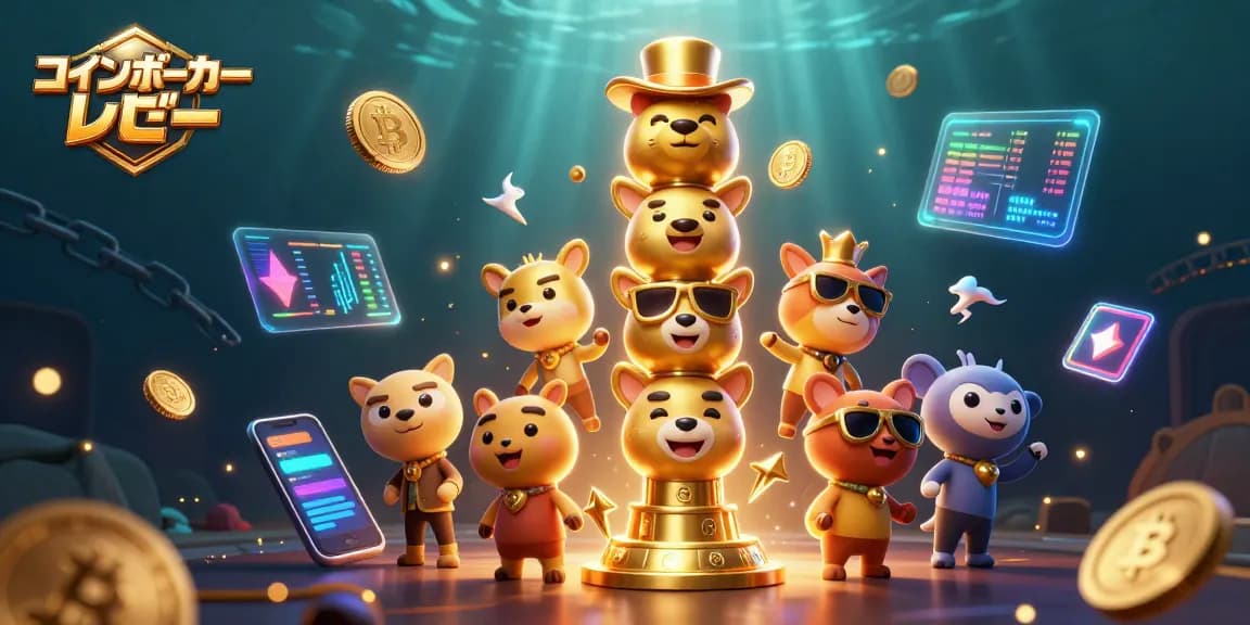 コインポーカー レビューで紹介された魅力的なオンラインポーカープラットフォームのシーンを描いた3Dイラスト