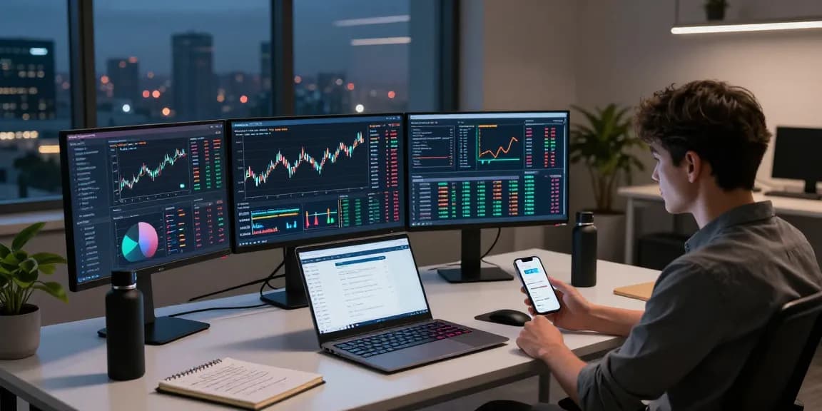 Explore cloud mining with daily payouts at a sophisticated cryptocurrency trading workspace featuring advanced tools and analytical displays.