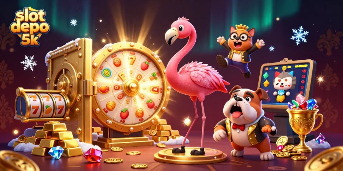 Win big with slot depo 5k in a vibrant, action-packed casino scene showcasing excitement and rewards.