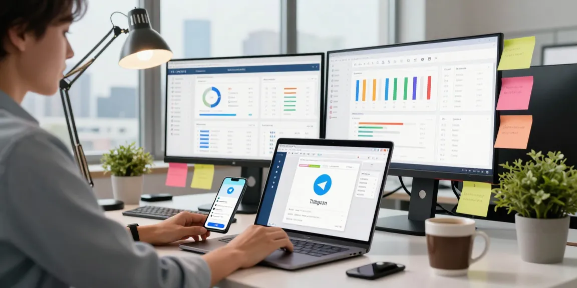 Seamless telegram中文版下载 workspace scene with multiple devices for efficient communication management.