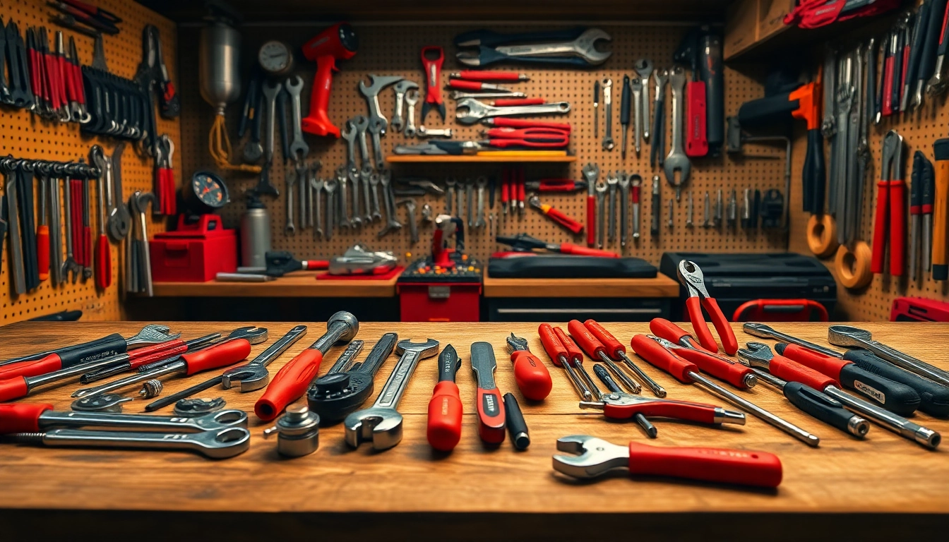 Explore Gedore tools arranged on a wooden workbench, showcasing quality craftsmanship.