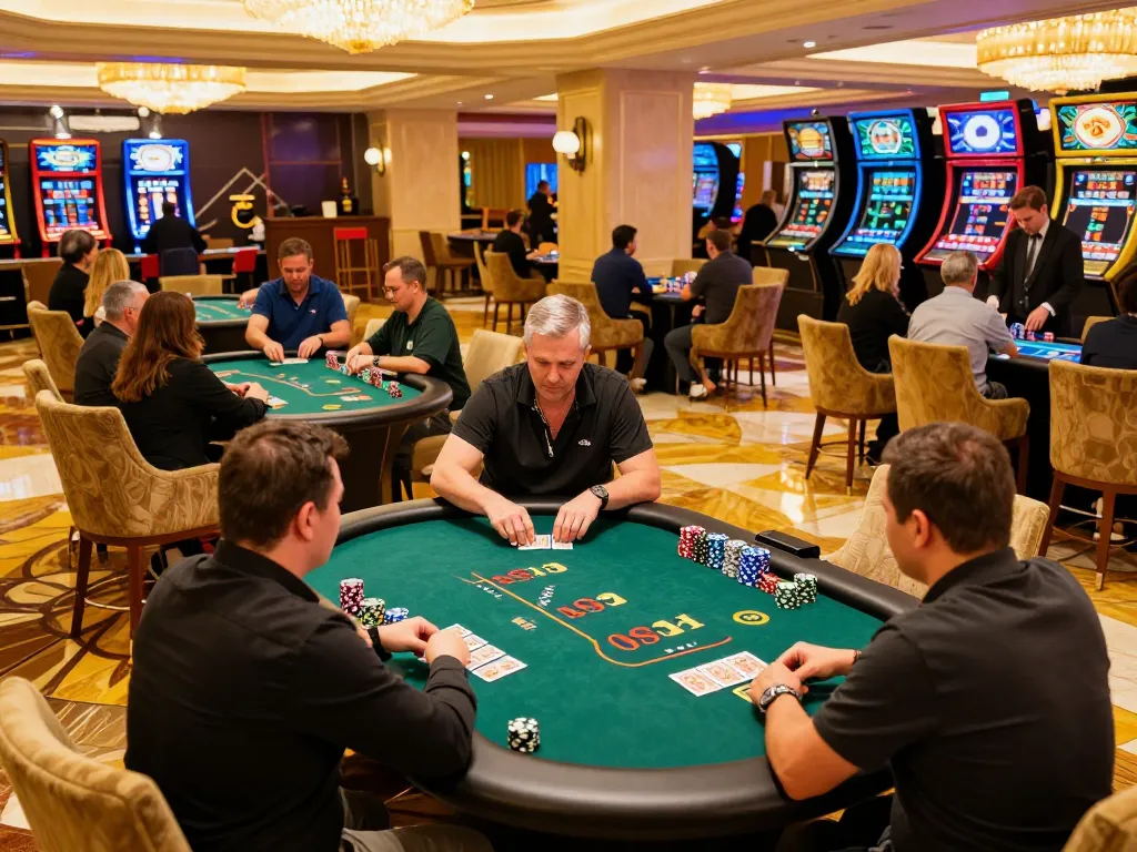 Casino gratis senza registrazione with players enjoying blackjack at tables illuminated by ambient lighting