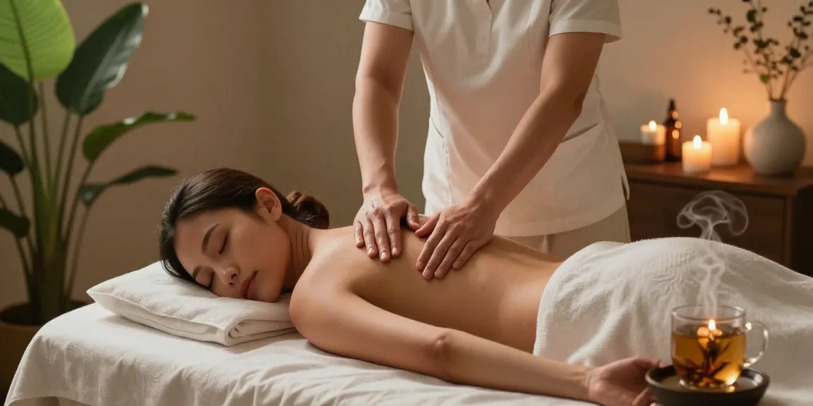 Relaxing 스웨디시 massage scene with calming ambiance and soft lighting.