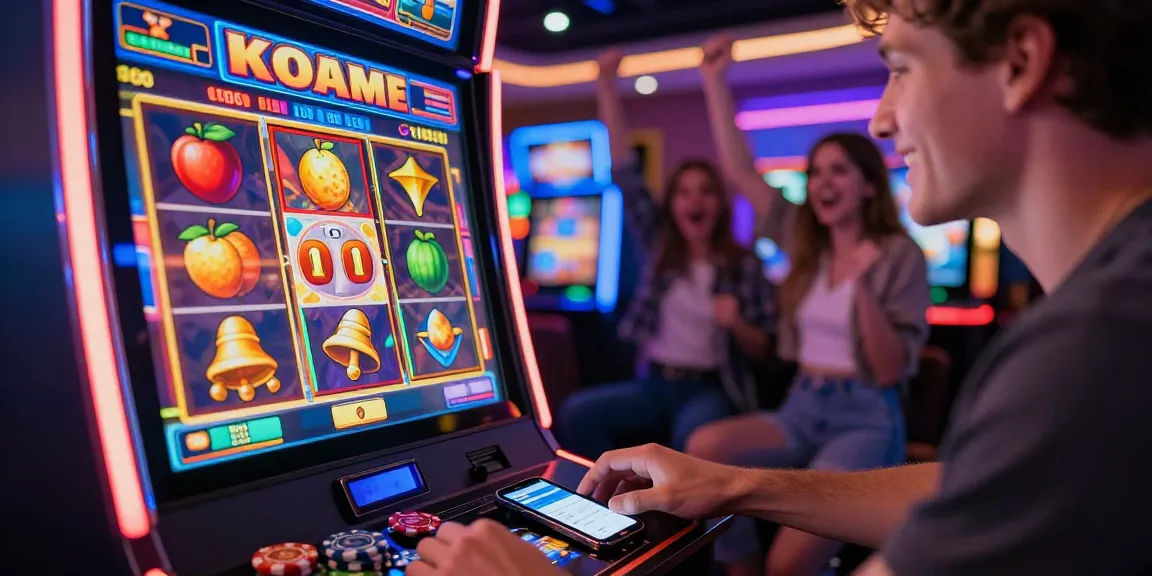Player enjoying thrilling slot games online with friends celebrating wins in a vibrant casino atmosphere.