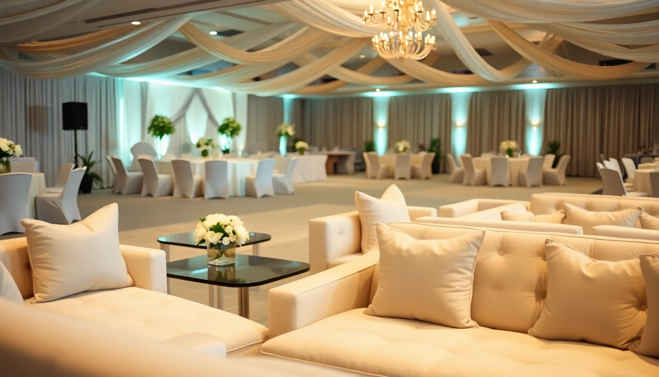 Elegant Event Furniture Rentals arranged in a beautifully decorated venue space.