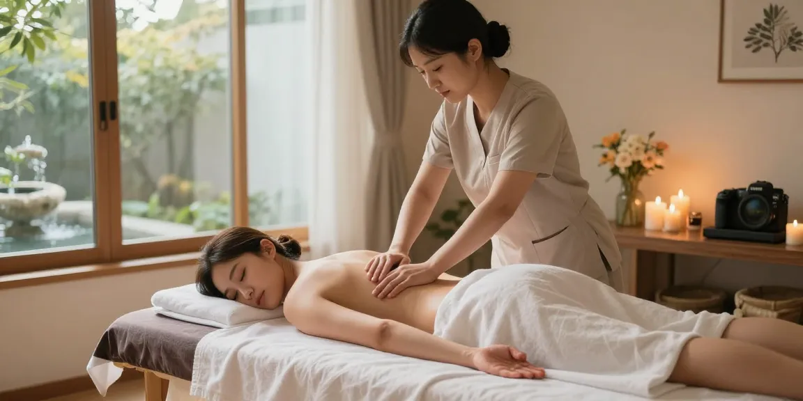 Relaxing 창원마사지 session in a tranquil spa with soothing ambiance and natural light.