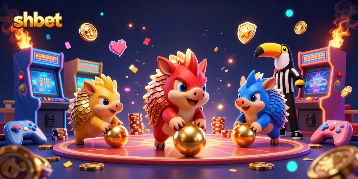 Engage in thrilling games at shbet, where cartoon pangolins bowl through vibrant poker chips in a digital illustration.