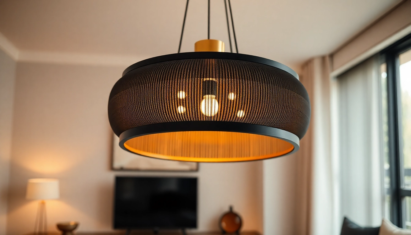 Illuminate your space with a stunning black and gold light fixture showcasing elegant design.