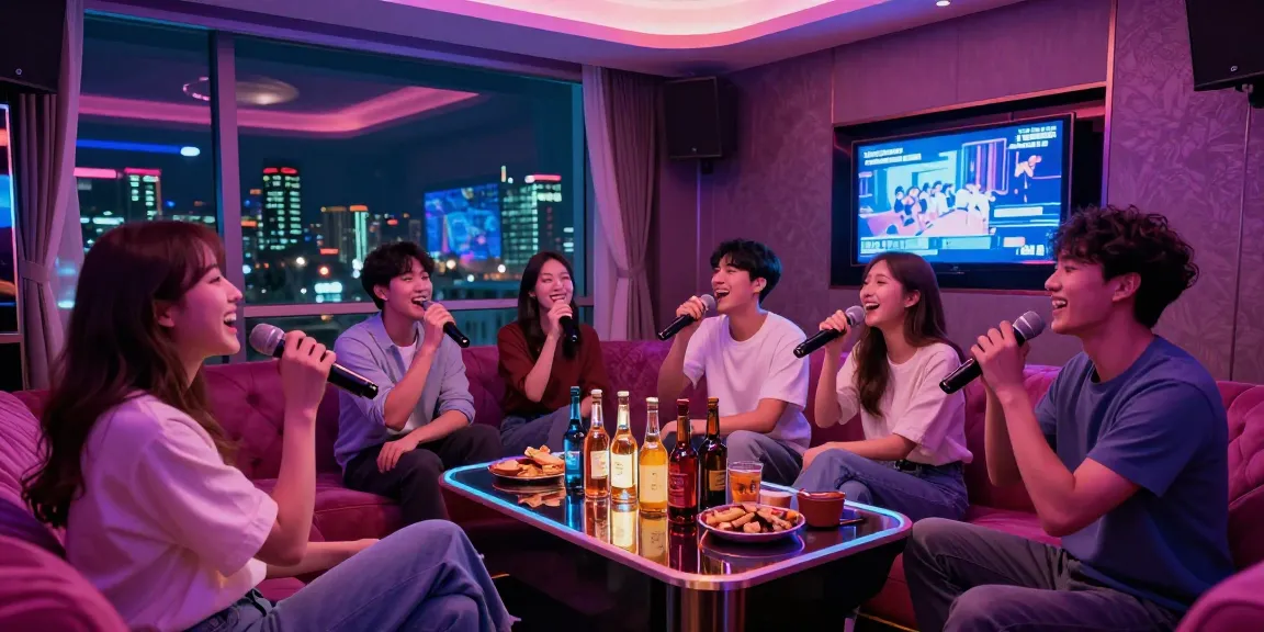 Incheon쓰리노 luxury room salon experience with friends enjoying karaoke and vibrant nightlife.