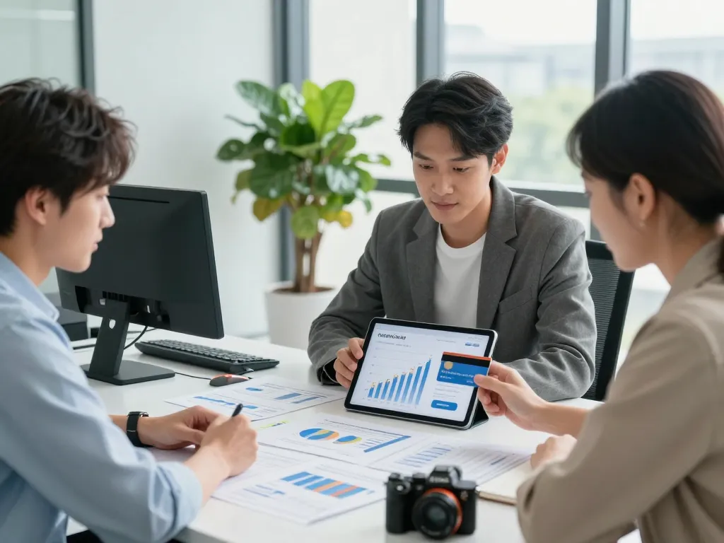 Efficient consultation on 신용카드현금화 options in a modern financial workspace.