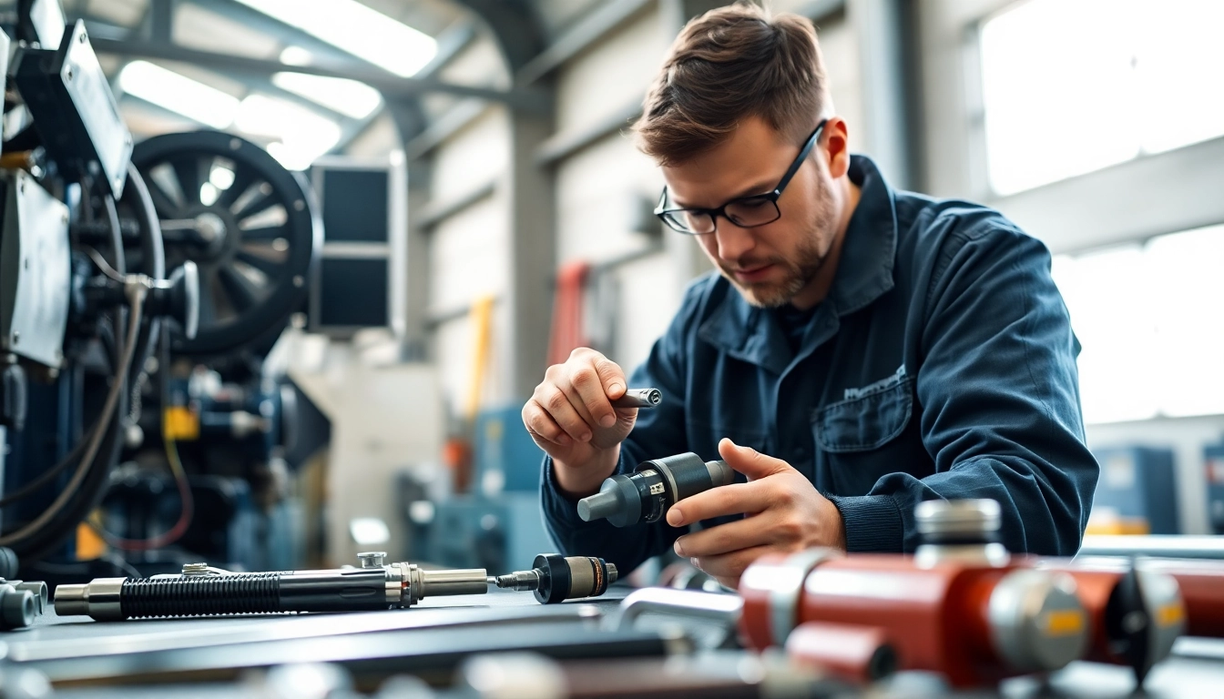 Technician providing mobile hydraulic services in a well-lit industrial environment, showcasing expertise and reliability.