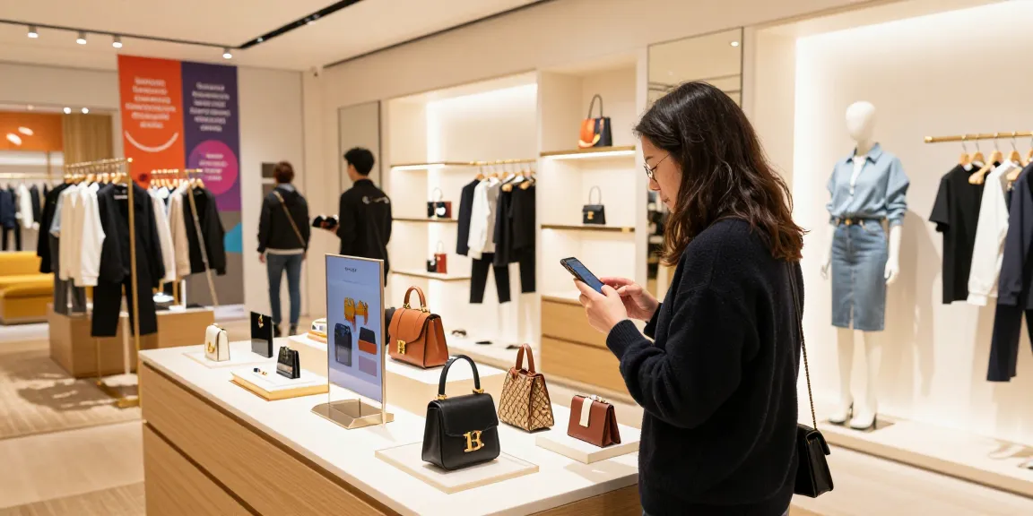 Shopper exploring high-quality 레플리카 products in a modern retail space.
