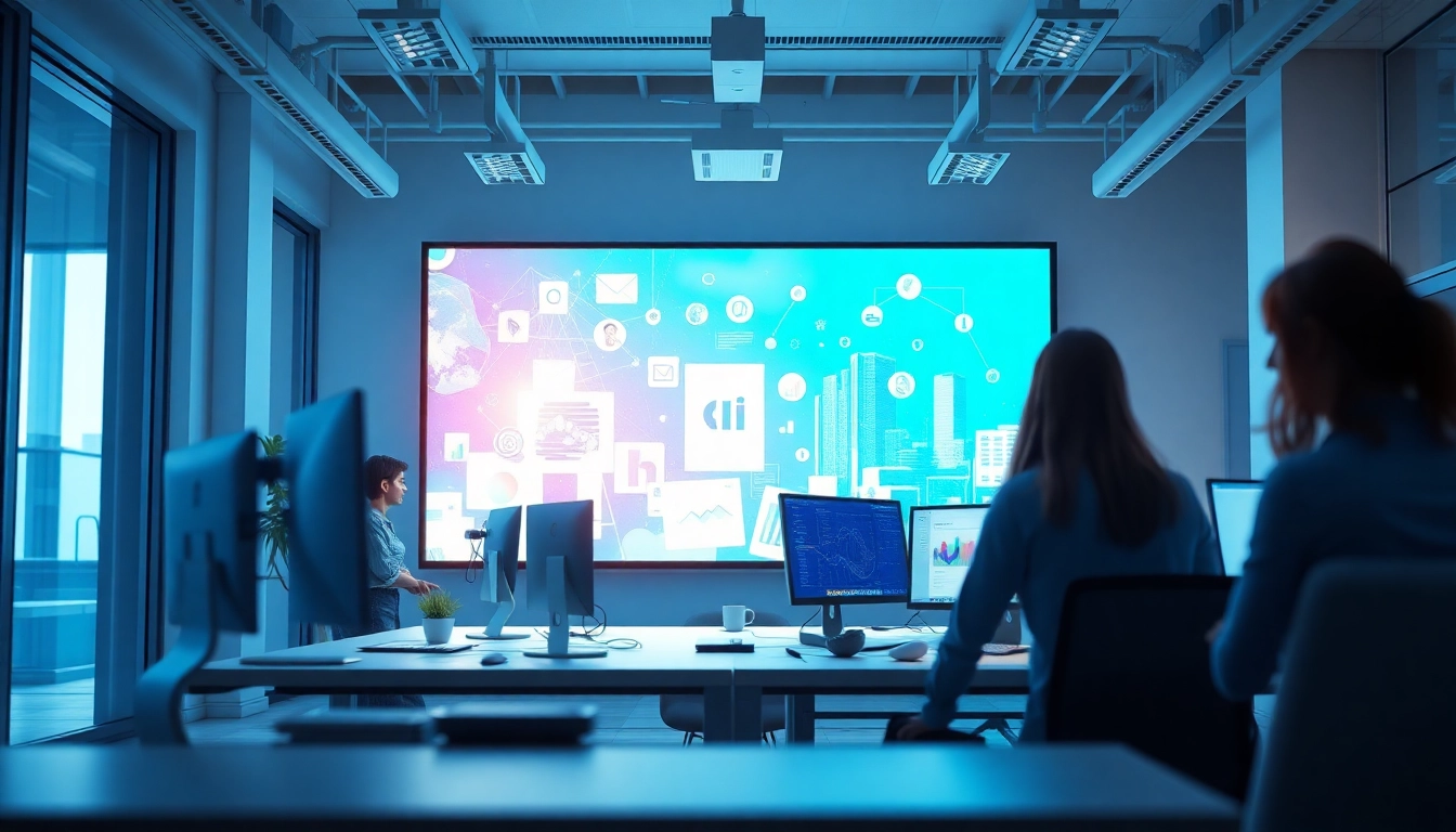 Unternehmensanimation in einem modernen Arbeitsumfeld, mit kreativen Teamarbeiten und dynamischen Visuals.