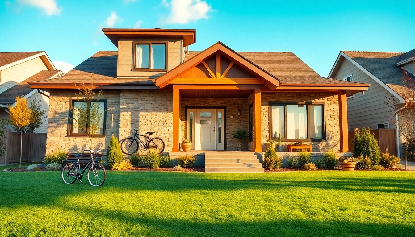 Showcasing a modern home in suburban Real Estate, highlighting inviting architecture and landscaping.