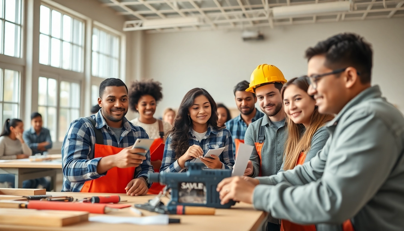 Students participating in construction training programs in a dynamic classroom environment.