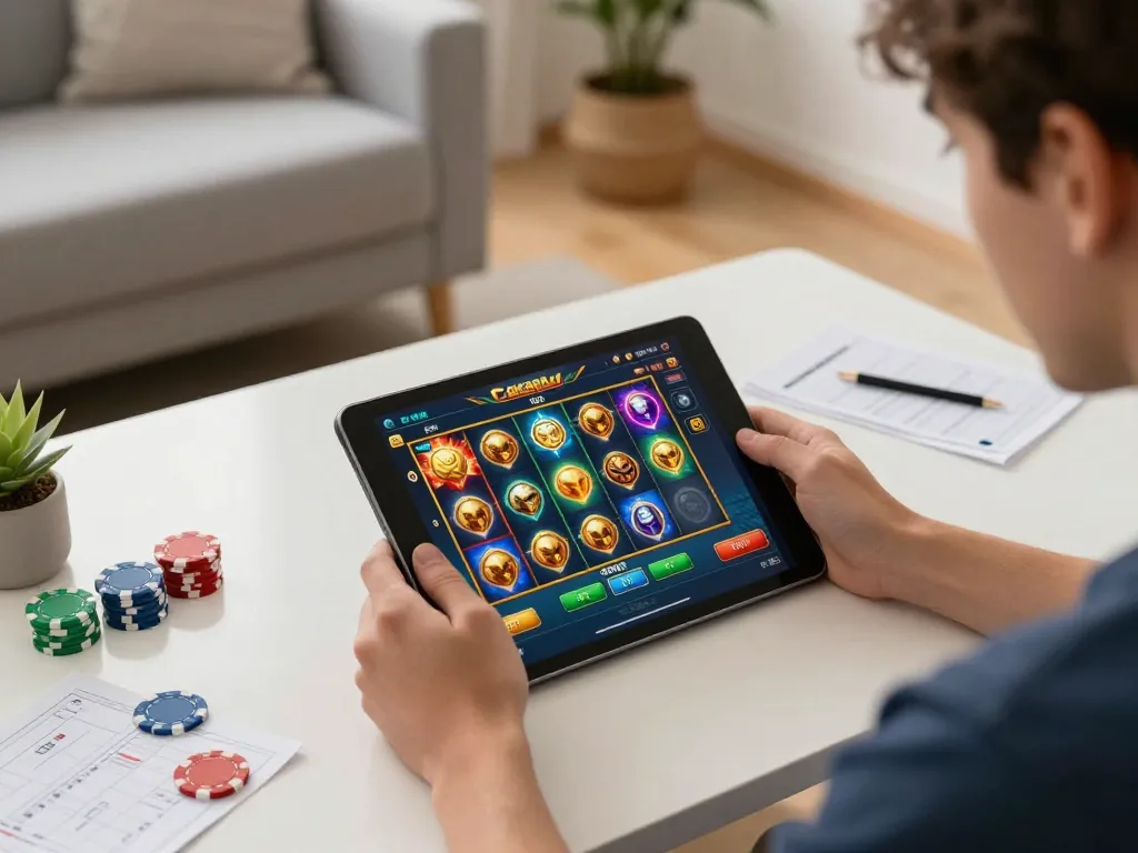 Pemain yang terlibat menjelajahi antarmuka permainan slot gacor online di lingkungan yang nyaman.
