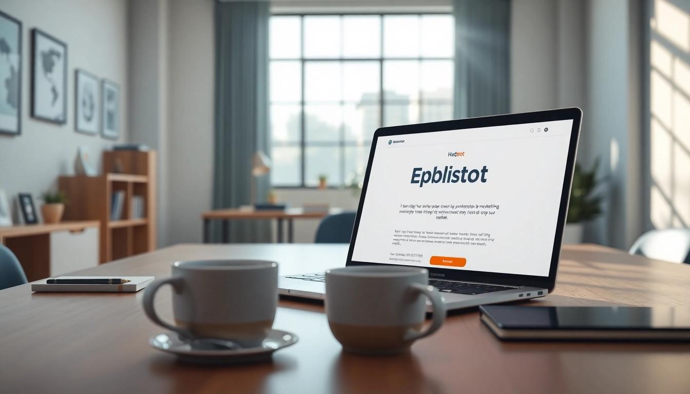 Design an engaging HubSpot marketing email displayed on a sleek laptop in a bright, professional workspace.