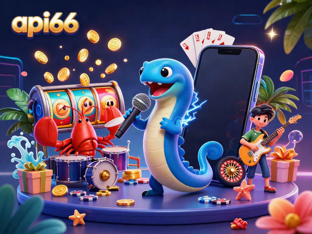 Experience thrilling games at api66 with an electric eel DJ and vibrant casino atmosphere.