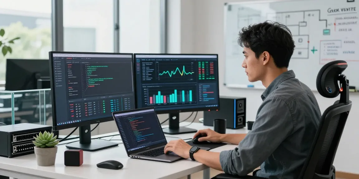 VPS Hosting en México showcased in a modern office setup with a professional analyzing server data and performance metrics.