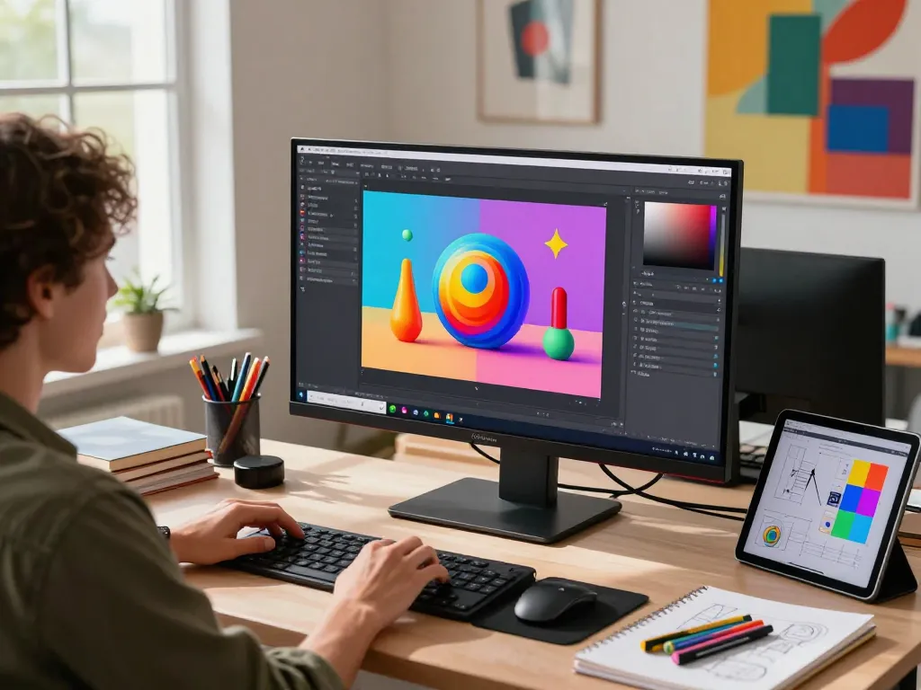 Artist using nano banana AI image editor in vibrant digital studio