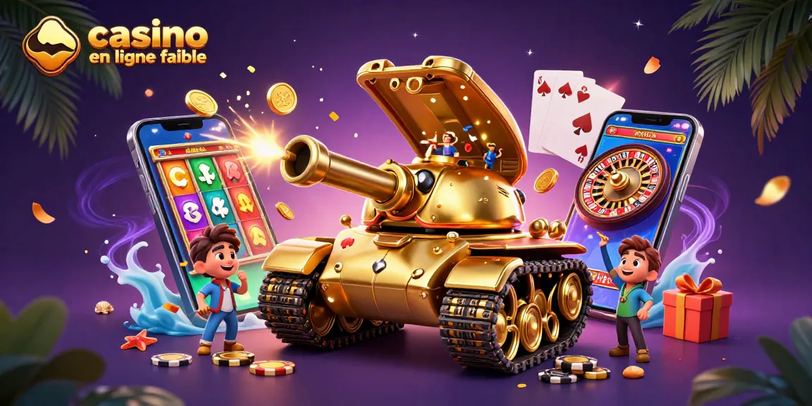 Découvrez le monde du casino en ligne fiable avec cette illustration 3D captivante, mettant en avant un tank-casino doré.