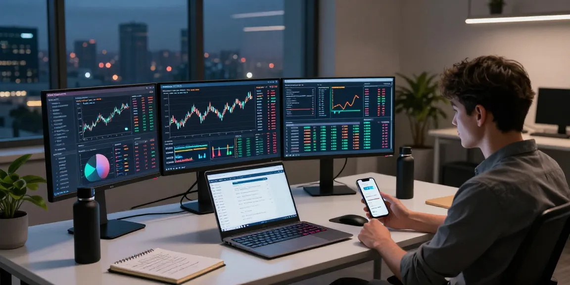 Explore cloud mining with daily payouts at a sophisticated cryptocurrency trading workspace featuring advanced tools and analytical displays.