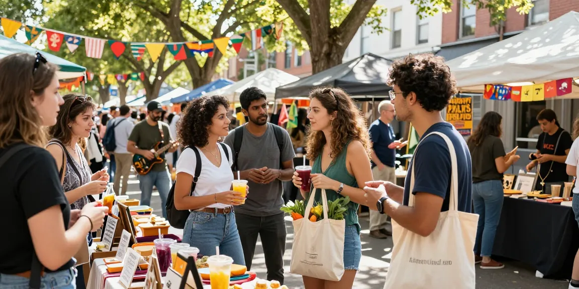 Diverse group enjoying local market experience, highlighting artisans and vibrant atmosphere at https://forumup.org/shop/search.php?ca_id=&addr1=&addr2=&addr3=&schKeyword=.