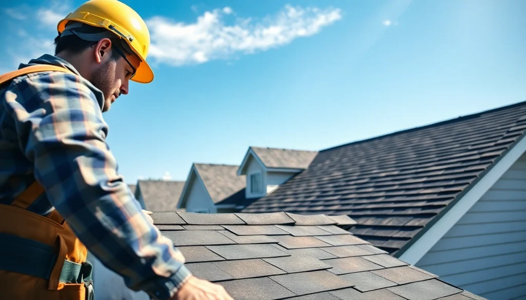 Expert performing professional roofing services while installing shingles on a house.