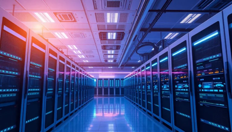 High-tech cloud mining facility showcasing advanced rigs and data displays for top cloud mining.