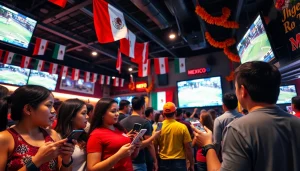 Engaged bettors enjoying sports betting Mexico in a vibrant sports bar setting.