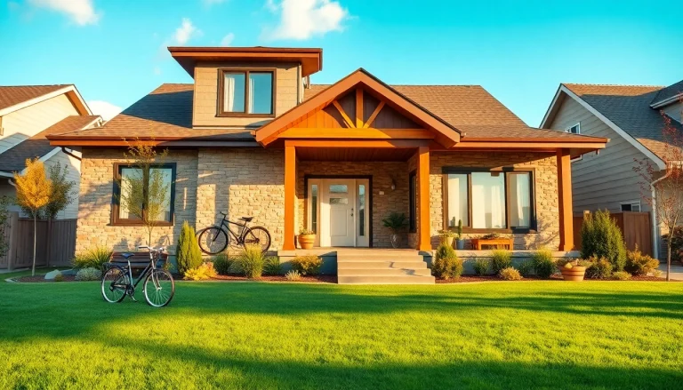 Showcasing a modern home in suburban Real Estate, highlighting inviting architecture and landscaping.