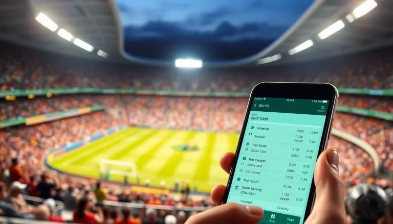 Engaging visual representation of online sportsbooks India apps on a mobile device amidst a vibrant sports event.