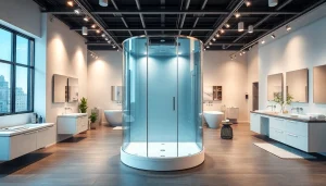 Sonni sanitär GmbH präsentiert stilvolle Duschkabinen in einem modernen Badezimmer-Showroom
