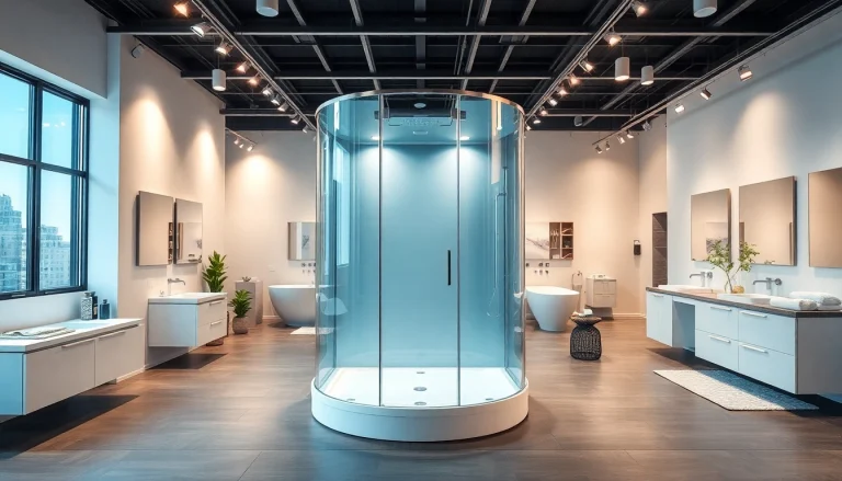 Sonni sanitär GmbH präsentiert stilvolle Duschkabinen in einem modernen Badezimmer-Showroom