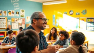 Engaging classroom scene showcasing the importance of Education with an active educator and students.