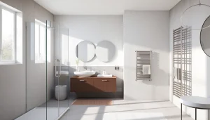 Sonni sanitär GmbH präsentiert elegante Badezimmerprodukte in modernem Ambiente.