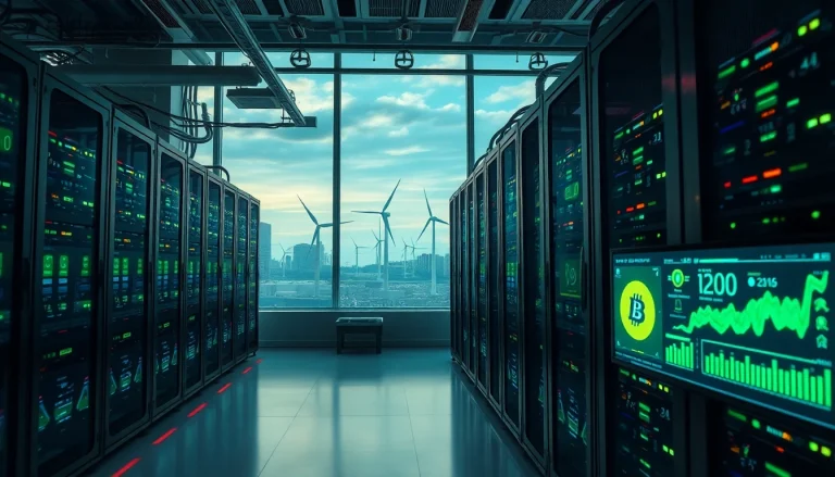 Modern cloud mining bitcoin facility showcasing advanced technology and renewable energy sources.
