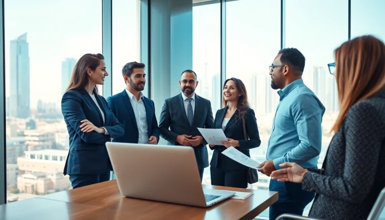 Engaging discussion with Business Consultants in Dubai in a modern office environment.