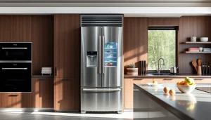 Showcasing a modern refrigerator with a stainless steel finish in a bright kitchen.