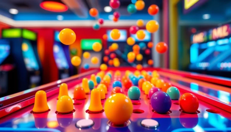 Main visual of demo plinko game showcasing colorful pegs and falling balls in an energetic arcade setting.