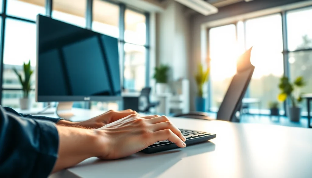 Experience a professional typing center with skilled typists at work, showcasing efficiency and modern design.