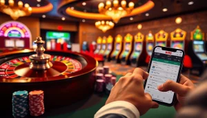 Engaging in online gambling with the W88 link, showcasing a luxury casino setup.